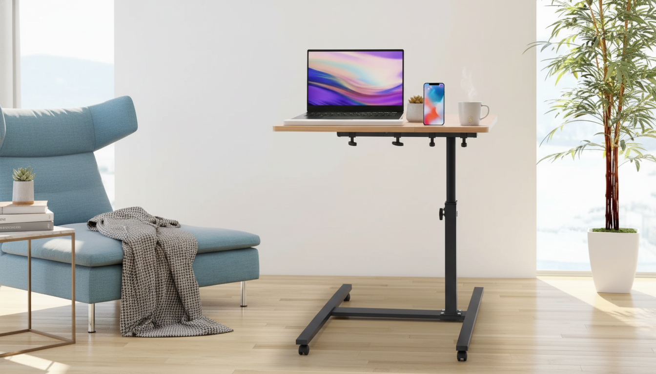 24-Inch Adjustable Laptop Desk: Rotating Top + Phone Stand
